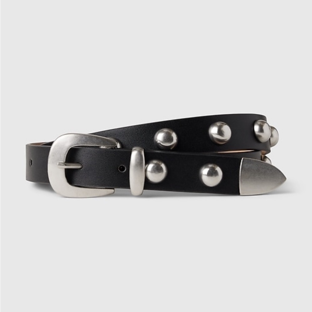 GAP Black Leather Belt with Silver Studs